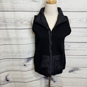 Eileen Fisher Black Knit Vest, full zip, pockets